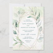 Elegant Eucalyptus Greenery Gold Geometric Wedding Kaart (Voorkant)