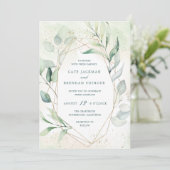 Elegant Eucalyptus Greenery Gold Geometric Wedding Kaart (Staand voorkant)