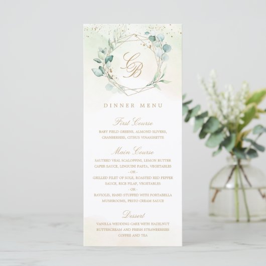 Elegant Eucalyptus Greenery Gold Geometric Wedding Menu (Staand voorkant)