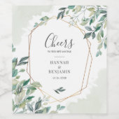 Elegant Eucalyptus Greenery Gold Geometric Wedding Wijn Etiket (Enkel label)