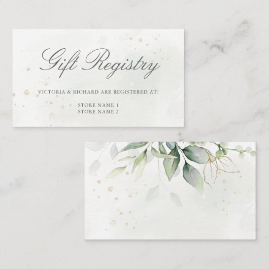 Elegant Eucalyptus Greenery Gold Gift Registry Informatiekaartje (Voorkant / Achterkant)