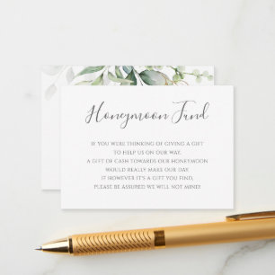 Elegant Eucalyptus Greenery Gold Honeymoon Fund Informatiekaartje
