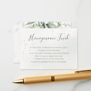 Elegant Eucalyptus Greenery Gold Honeymoon Fund Informatiekaartje