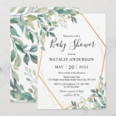 Elegant Eucalyptus Greenery Gold Lijst Baby shower Kaart (Voorkant / Achterkant)