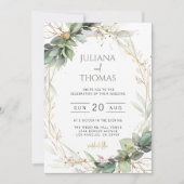 Elegant Eucalyptus Greenery Gold Lijst Wedding Kaart (Voorkant)