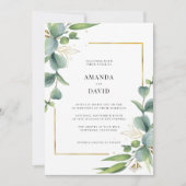 Elegant Eucalyptus Greenery Gold Lijst Wedding Kaart (Voorkant)