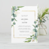 Elegant Eucalyptus Greenery Gold Lijst Wedding Kaart (Staand voorkant)