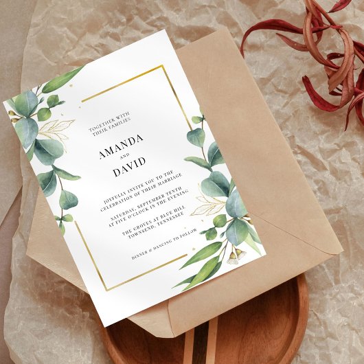 Elegant Eucalyptus Greenery Gold Lijst Wedding Kaart