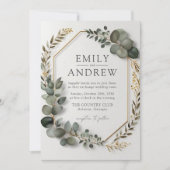 Elegant Eucalyptus Greenery Gold Lijst Wedding Kaart (Voorkant)