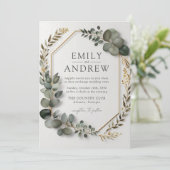 Elegant Eucalyptus Greenery Gold Lijst Wedding Kaart (Staand voorkant)