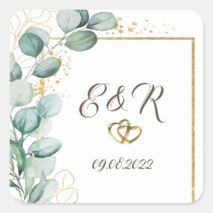 Elegant Eucalyptus Greenery Gold Lijst Wedding Vierkante Sticker