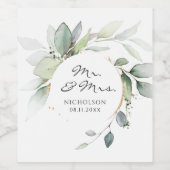 Elegant Eucalyptus Greenery Gold Mr. & Mrs. Wijn Etiket (Enkel label)