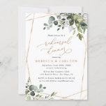 Elegant Eucalyptus Greenery Gold Rehearsal Dinner Kaart<br><div class="desc">Dit elegante Boho Greenery-collectie is voorzien van gemengde waterverf groene bladeren in combinatie met een klastige serif en een delicaat sans lettertype in zwart,  met een monogram op de achterkant. Overeenkomende objecten beschikbaar.</div>