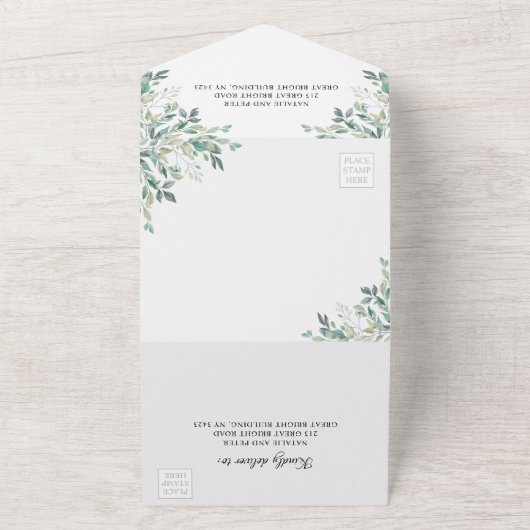 Elegant Eucalyptus Greenery Gold Rustic Wedding All In One Uitnodiging (Buitenkant)