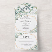 Elegant Eucalyptus Greenery Gold Rustic Wedding All In One Uitnodiging (Binnen)