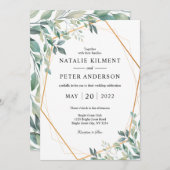 Elegant Eucalyptus Greenery Gold Rustic Wedding Kaart (Voorkant / Achterkant)