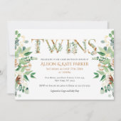 Elegant Eucalyptus Greenery Gold Twin Baby shower Kaart (Voorkant)
