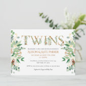 Elegant Eucalyptus Greenery Gold Twin Baby shower Kaart (Staand voorkant)