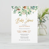 Elegant Eucalyptus Greenery Gold Typografie Baby Kaart (Staand voorkant)