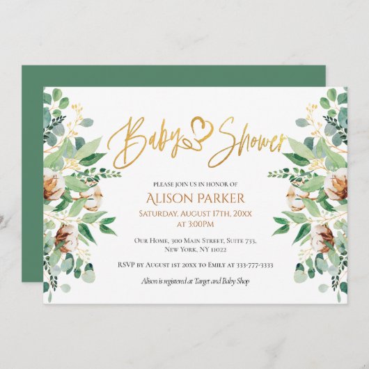 Elegant Eucalyptus Greenery Gold Typografie Kaart (Voorkant / Achterkant)