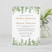 Elegant Eucalyptus Greenery Gold Wedding Kaart (Staand voorkant)