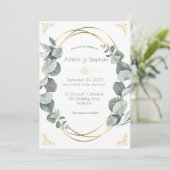 Elegant Eucalyptus Greenery Gold Wedding Kaart (Staand voorkant)