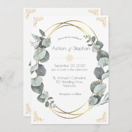 Elegant Eucalyptus Greenery Gold Wedding Kaart