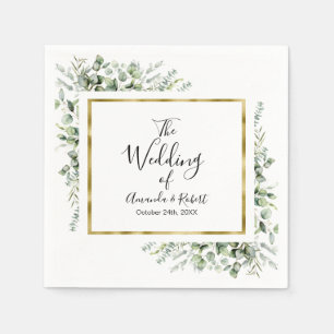 Elegant Eucalyptus Greenery Gold Wedding Napkin Servet