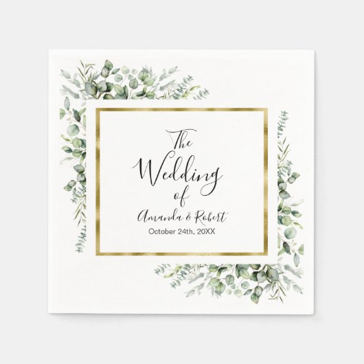 Elegant Eucalyptus Greenery Gold Wedding Napkin Servet (Voorkant)