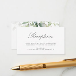 Elegant Eucalyptus Greenery Gold Wedding Reception Informatiekaartje