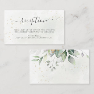 Elegant Eucalyptus Greenery Gold Wedding Reception Informatiekaartje