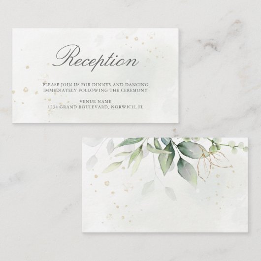 Elegant Eucalyptus Greenery Gold Wedding Reception Informatiekaartje (Voorkant / Achterkant)