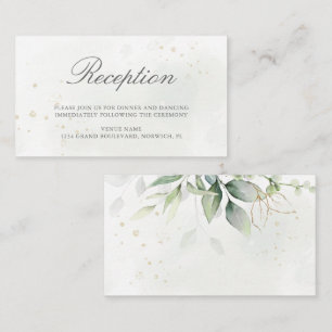 Elegant Eucalyptus Greenery Gold Wedding Reception Informatiekaartje