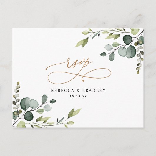 Elegant Eucalyptus Greenery Gold Wedding Rsvp Briefkaart (Voorkant)