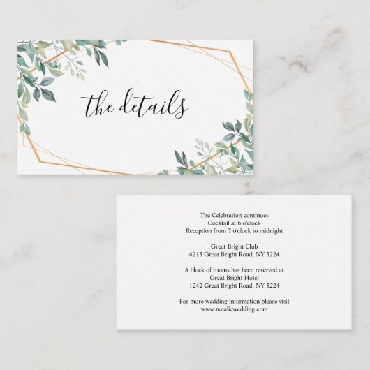 Elegant Eucalyptus Greenery Gold Wedding RSVP Informatiekaartje (Voorkant / Achterkant)