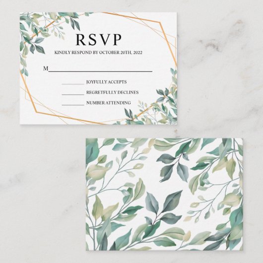 Elegant Eucalyptus Greenery Gold Wedding RSVP Informatiekaartje (Voorkant / Achterkant)