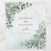 Elegant Eucalyptus Greenery Gold Wedding Wijn Etiket (Enkel label)