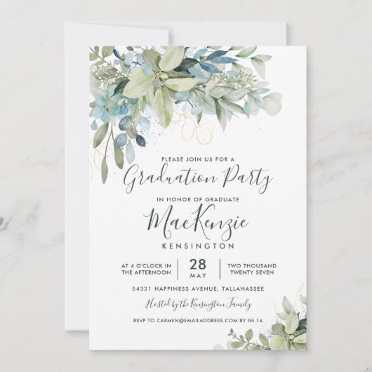 Elegant Eucalyptus Greenery Graduy Party Kaart (Voorkant)