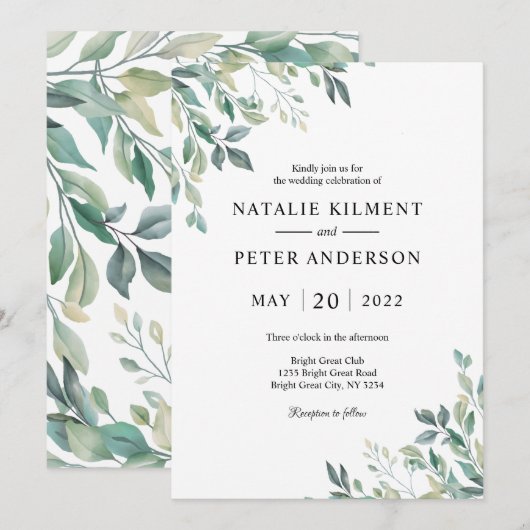 Elegant Eucalyptus Greenery Green Rustic Wedding Kaart (Voorkant / Achterkant)