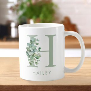 Elegant Eucalyptus Greenery Initiaal Naam Monogram Koffiemok