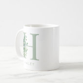Elegant Eucalyptus Greenery Initiaal Naam Monogram Koffiemok (Voorkant links)