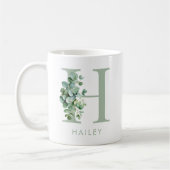 Elegant Eucalyptus Greenery Initiaal Naam Monogram Koffiemok (Links)