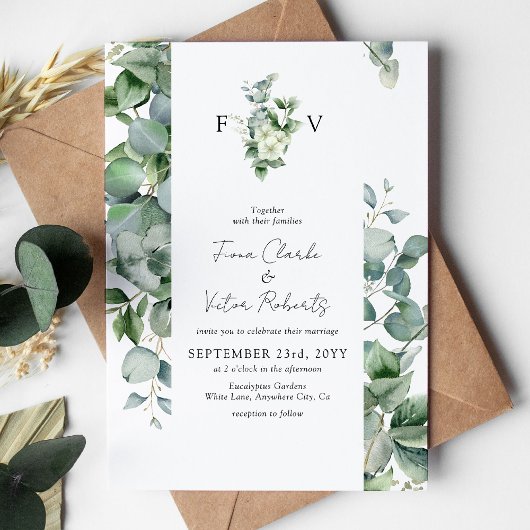 Elegant Eucalyptus Greenery Initialen Wedding Kaart