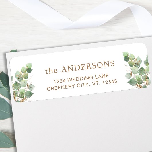 Elegant Eucalyptus Greenery Leaves Return Address Etiket