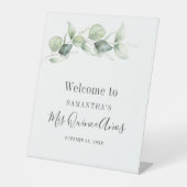 Elegant Eucalyptus Greenery leveert Mis Quince Ano Reclamebord Met Voetstuk (Voorkant)