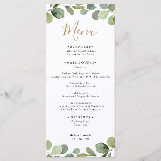 Elegant Eucalyptus Greenery Lijst Wedding Menu (Voorkant)