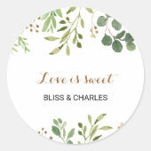 Elegant Eucalyptus Greenery Love is Sweet Wedding Ronde Sticker (Voorkant)