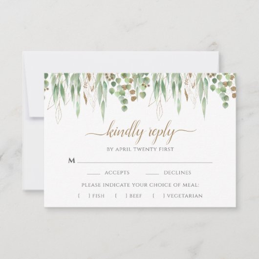 Elegant Eucalyptus Greenery-maaltijdopties RSVP Kaartje (Voorkant)