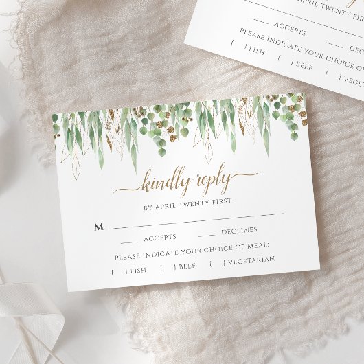 Elegant Eucalyptus Greenery-maaltijdopties RSVP Kaartje