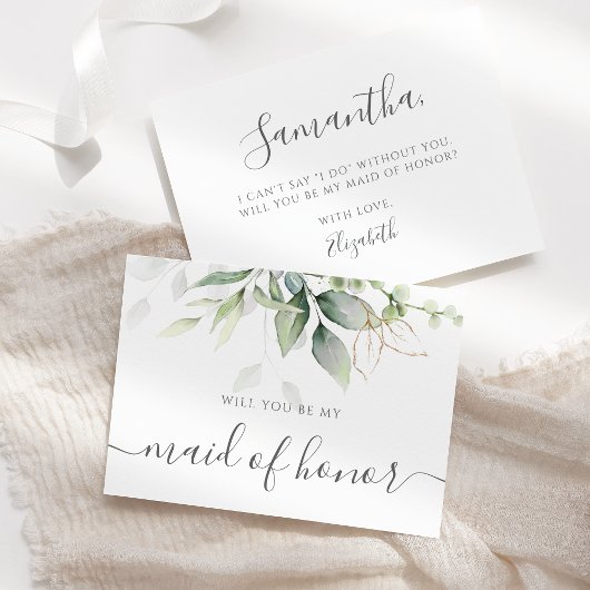 Elegant Eucalyptus Greenery Maid of Honor proposal Kaart